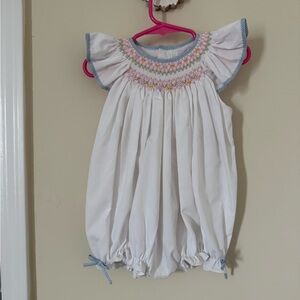 Petit Ami Baby Girl 12 month Flutter Sleeve Bishop Smocked Bodysuit